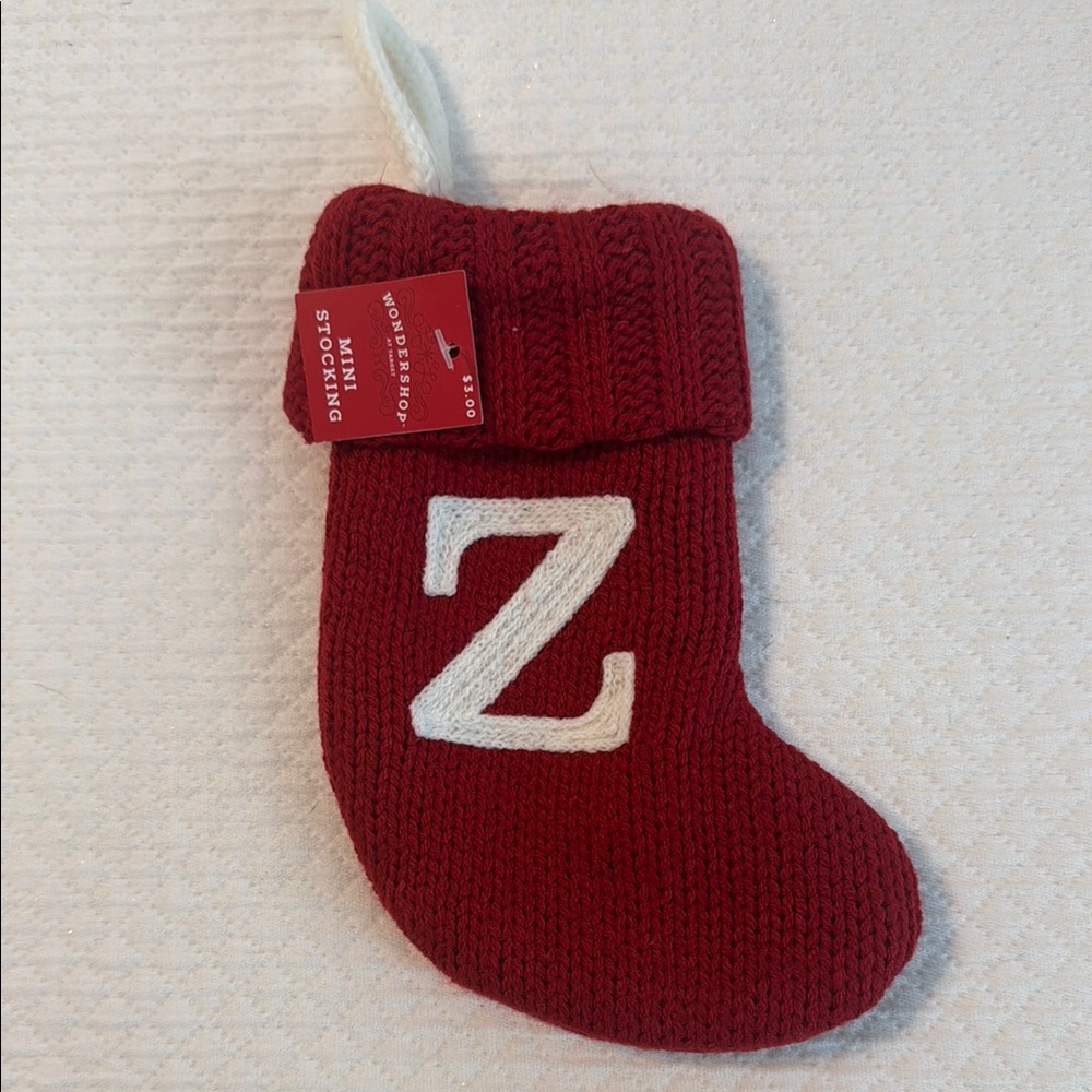 Red Knit Holiday Stocking with Initial 'Z'
